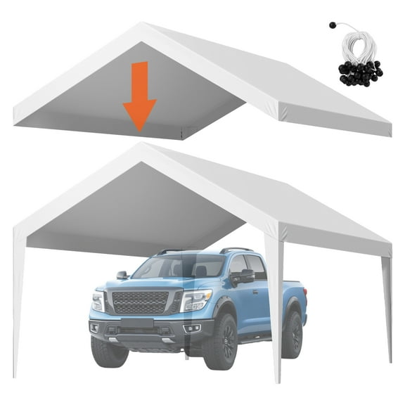 VEVOR Carport Replacement Canopy, 12 x 20 ft Potable Garage Tent Top Tarp, UV-Resistant & Waterproof Car Shelter Tarp, Heavy Duty Car Port Cover with Ball Buggees, White, Frame Not Included