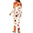 thumbnail image 3 of Yuyamidu Thanksgiving Ladies Sleepwear Set Maple Leaves Long Sleeve Pajamas for Women Size 2XL Music Note Pajama Outfits Cozy Sleep Set of 2 Fall Winter Jogger Yoga Home Wear, 3 of 7