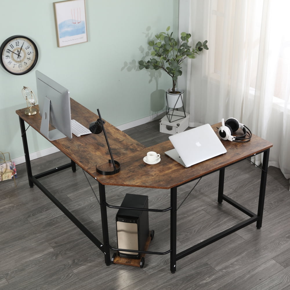 Modern L Shaped Corner Desk Home Office Desk with Round Corner Computer
