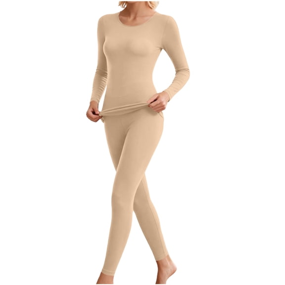 Thermal Underwear Set for Women Ultra Thin Long Johns Scoop Neck Base Layer Top & Bottom Set