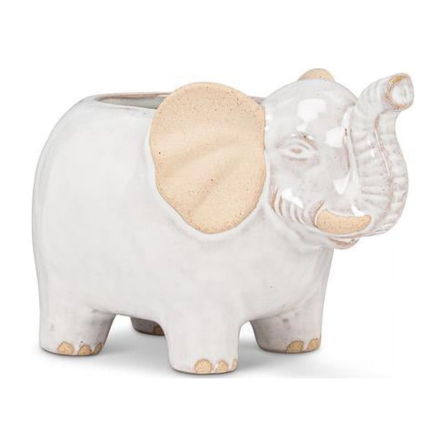 Abbott Collection AB-27-CRITTER-970 5 in. Ceramic Elephant Planter, White - Small