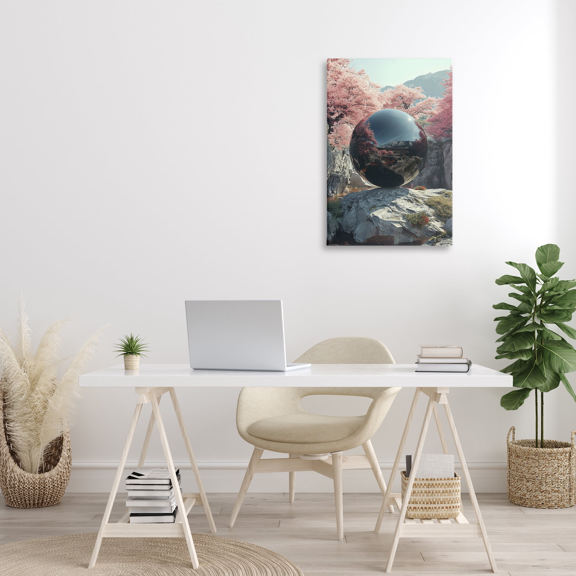 Stupell Industries Surreal Reflective Ball Landscape Painting Gallery Wrapped Canvas Art Print Wall Art, 20 x 30
