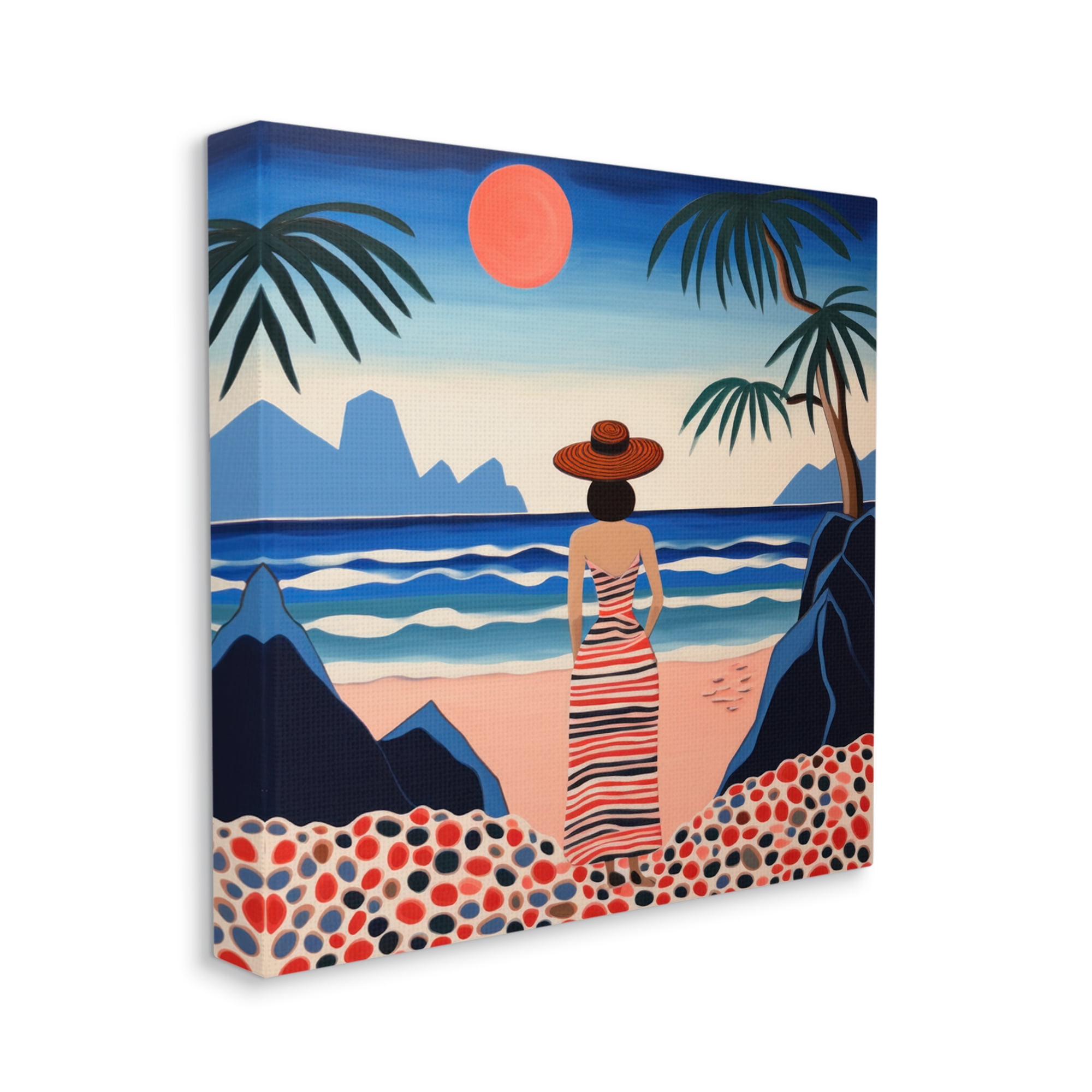 Stupell Industries Patterned Woman on Beach Landscape Painting Gallery Wrapped Canvas Art Print Wall Art, 36 x 36