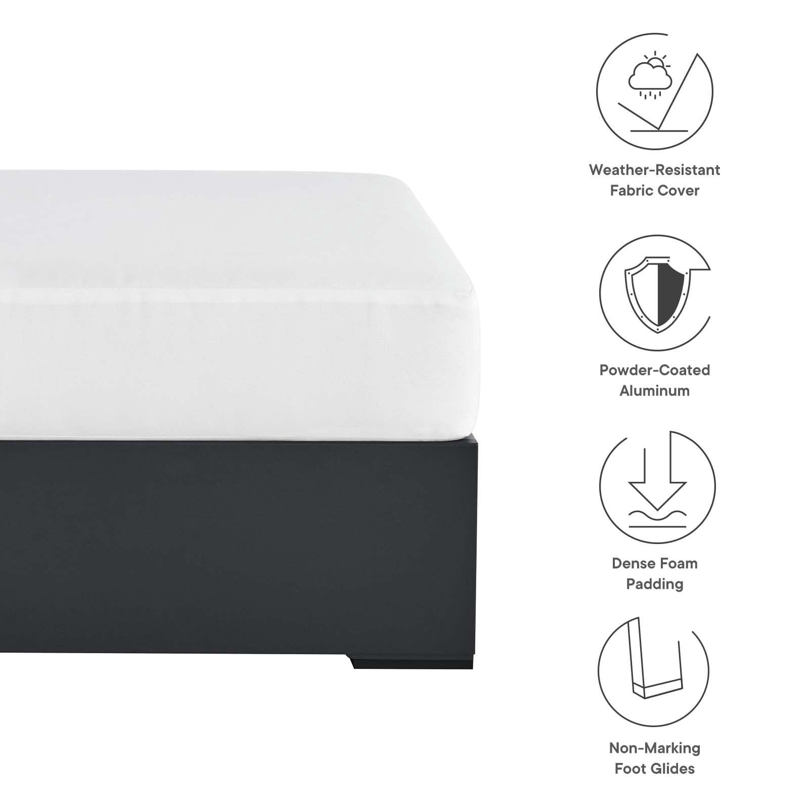 Tahoe Outdoor Patio Powder-Coated Aluminum Ottoman in Gray White