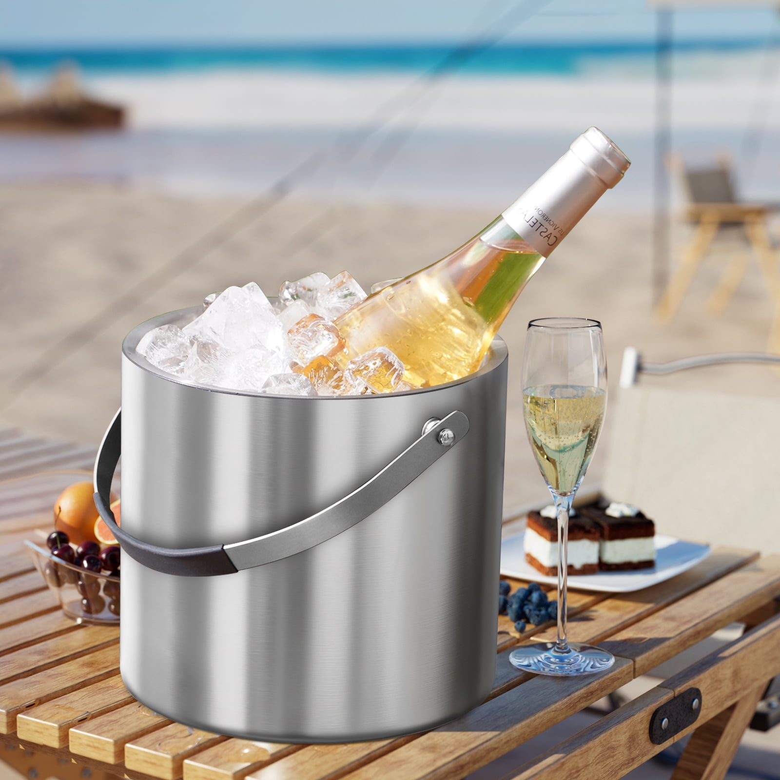 3.2L Double Wall Stainless Steel Ice Bucket with Lid,Scoop, Updated Insulated Ice Bucket for Cocktail Bar and Parties
