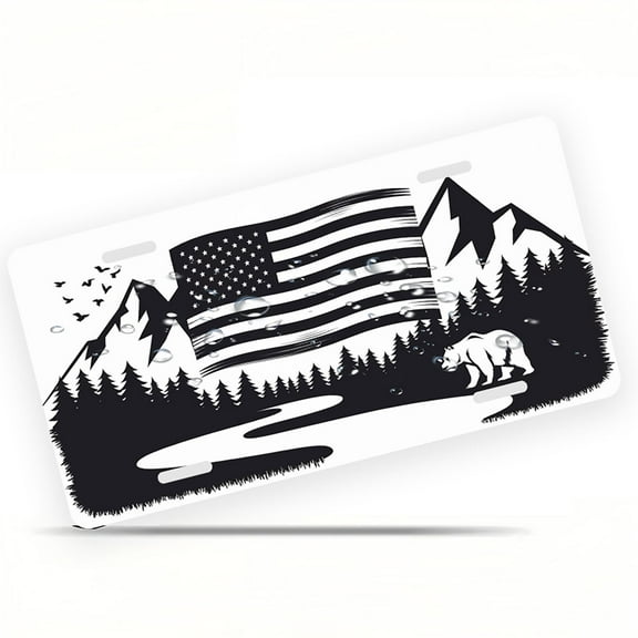 American Flag in Mountainous Landscape Funny Personalized License Plate Rust-proof Stainless Steel Metal License Plate Suitable For Men And Women 12.2" x 6.2"