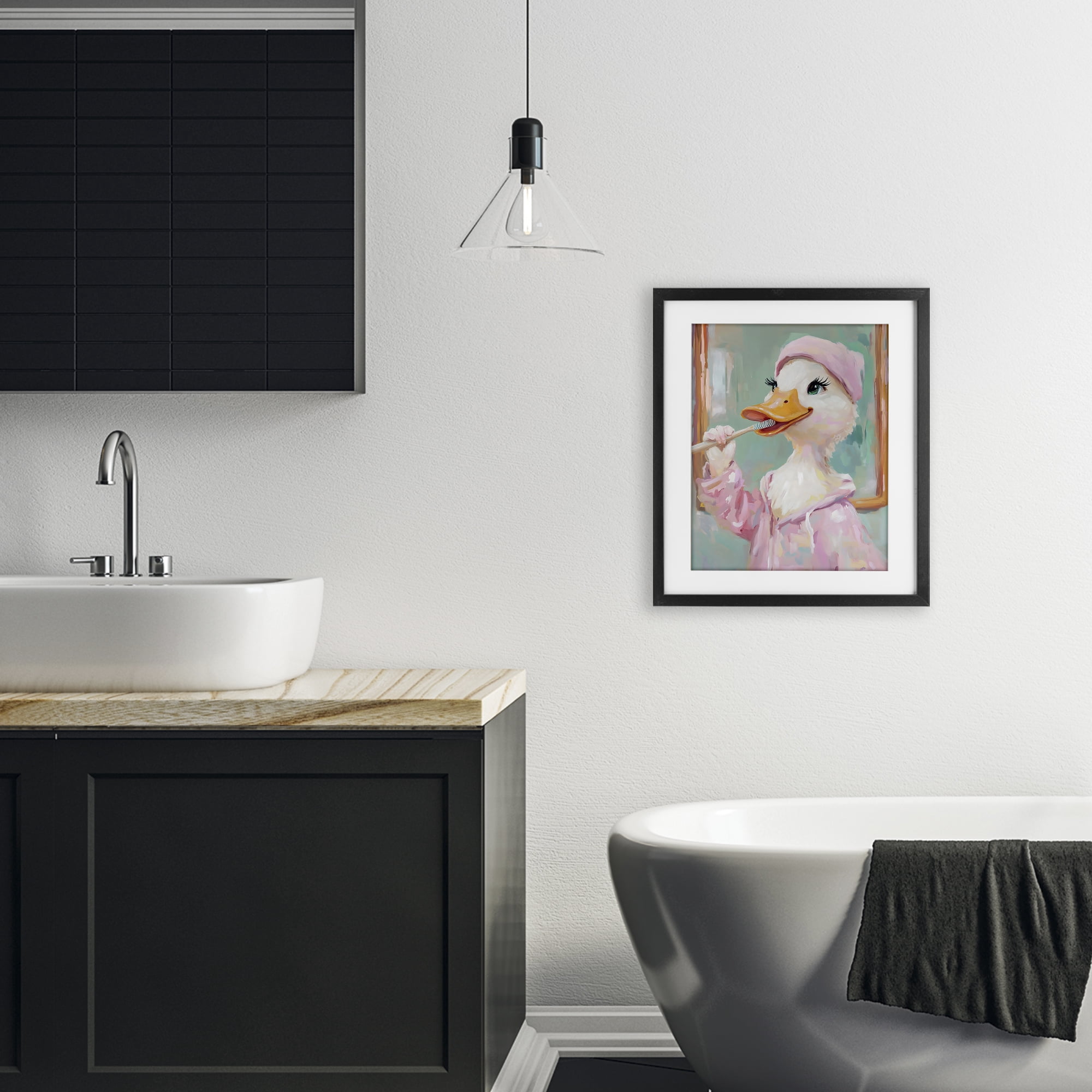Stupell Industries Duck Brushing Teeth Black Framed Print Under Glass, design by The Prints Vibe