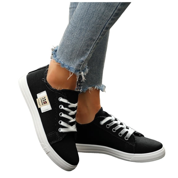 Rokment Women's Canvas Low Top Fashion Sneakers Vintage Classic Denim Walking Flat Stylish Casual Walking Skate Tennis Shoes Black Size 6