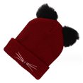 thumbnail image 1 of Gorro de lana de cordero para mujer, cálido gorro de invierno de punto trenzado con dos orejas de pompón y orejas de gato, 1 of 5