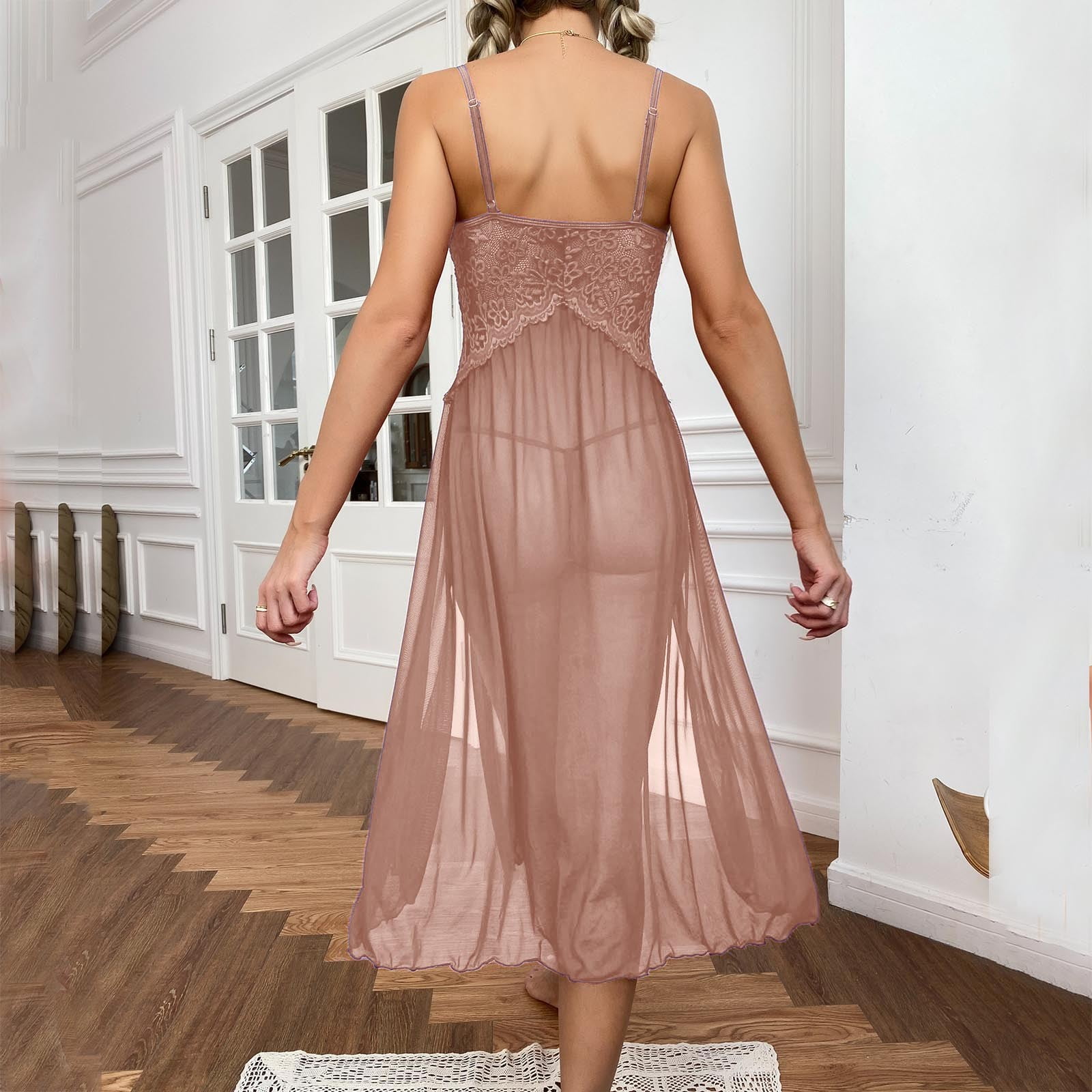 Womens Pink Sheer Night Dress Nightgown Nighty Gown Intimate Sleepwear  Lingerie | eBay