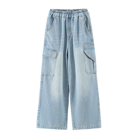 MuXiKeJi Clothes Girls Jeans Pants Straight Wide Leg Loose Fit Denim Cargo Pants Autumn Fashion Casual Bottoms for Youth Girls Wide Leg Jeans
