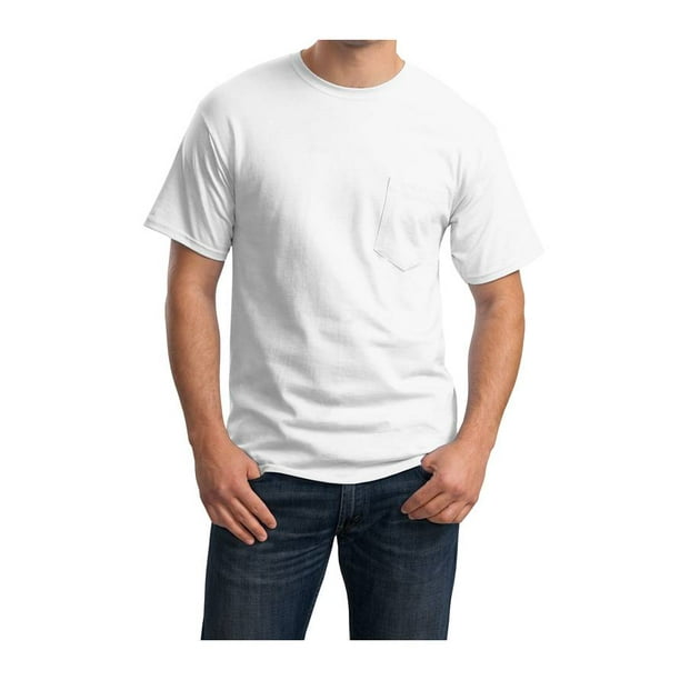 Hanes T-shirt Sans Étiquette à Manches Courtes 6.1 avec Poche, Blanc