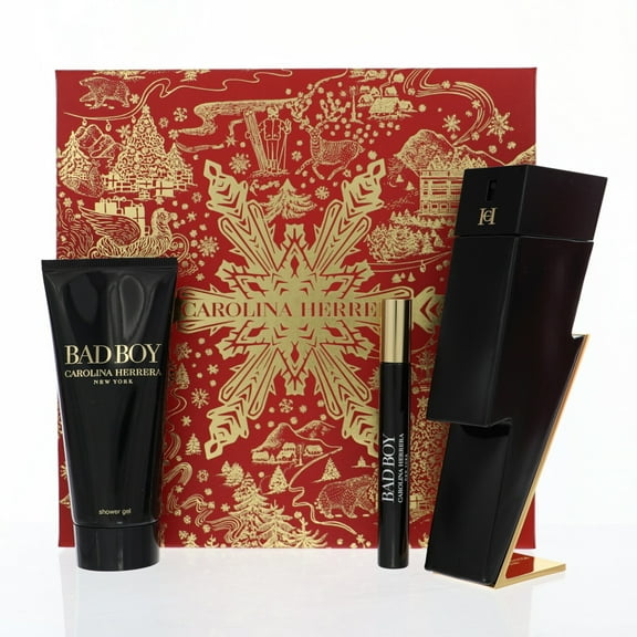 Carolina Herrera CH65211588 Bad Boy Set - 3.4 oz Eau De Toilette Spray Plus 0.34 Eau De Toilette Spray Plus 3.4 oz Shower Gel - 3 Piece