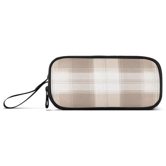 Plaids in Brown and Beige Pencil Case Stationary Holder Pen Bag Pencil Pouch Tool Organizer 3 Compartments