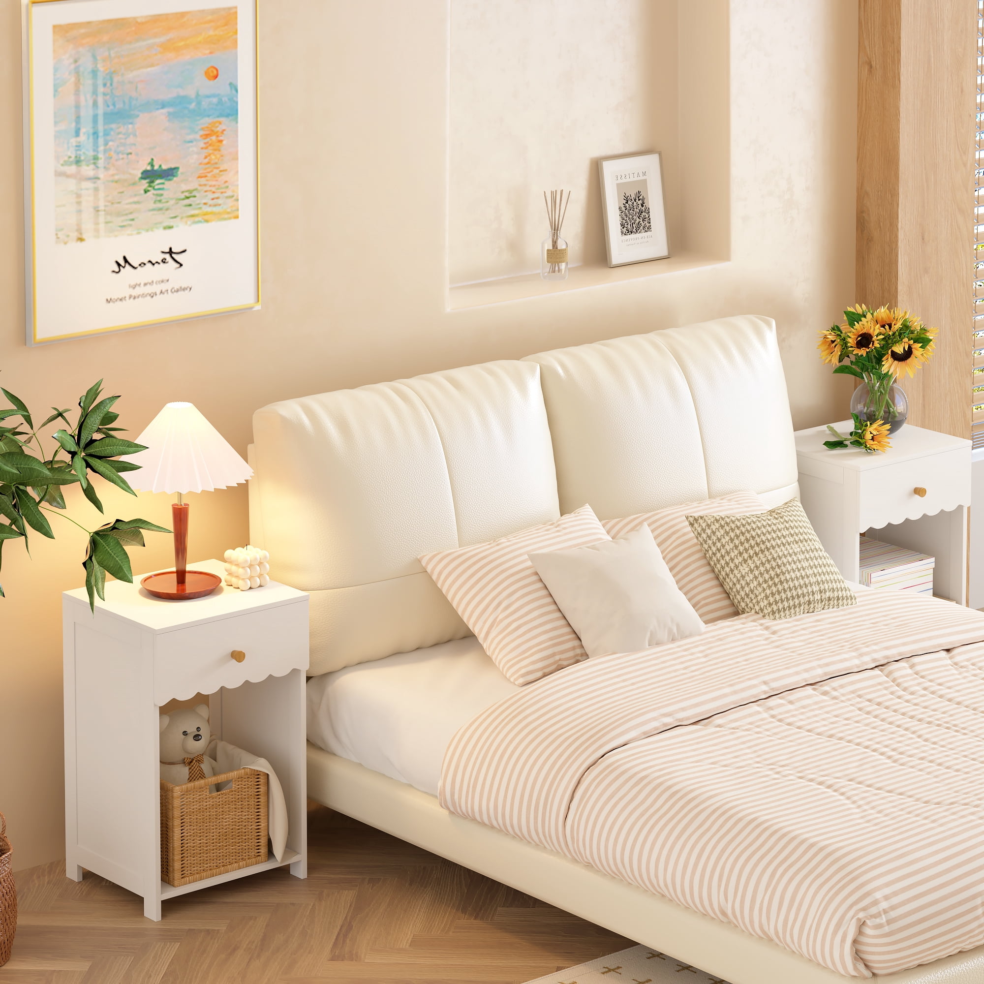 Yoneston Elegant Nightstand with Drawer and Open Shelf Storage for Bedroom Kid's Room Bedside, White