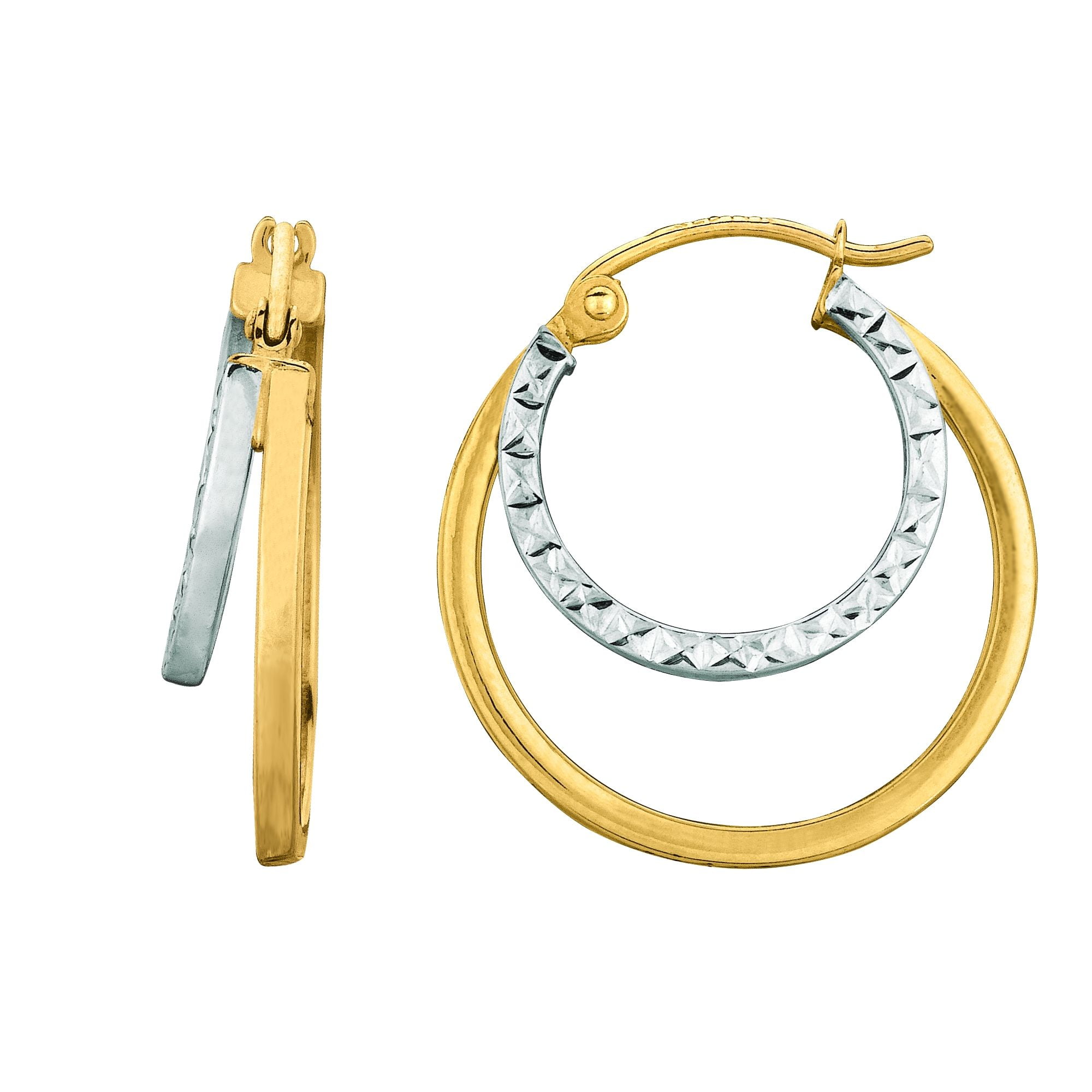 14K Yellow Gold Shiny Textured Round Hoop Earrings with Hinged by IcedTime