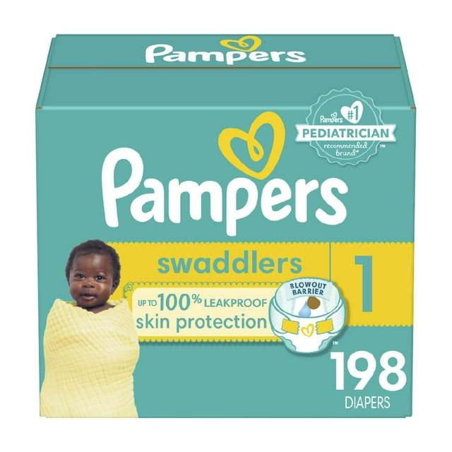 Pañales Pampers, tamaño 1, ultrasuaves, 198 unidades