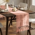 thumbnail image 3 of Macrame Boho Table Runner 72 Inches Long Farmhouse Woven Cotton Home Decor for Dining Room Table Kitchen Island Buffet Console Bridal Shower Party Rustic Farmhouse Kitchen Decor - 12x72 Inch（Pink）, 3 of 8