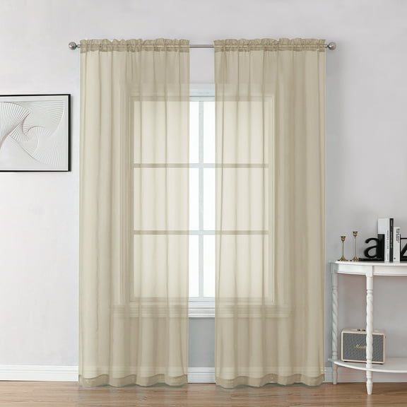 OVZME Window Sheer Curtains 84 inch Lengh 2 Panels for Living Room Privacy Semi Sheer Window Drapes for Bedroom Photography Backdrop Bathroom Home Office, 40W x 84L inches, Taupe, 7 FT Long