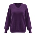 thumbnail image 4 of Vinsonshop Womens Hollow Out Sweaters Casual V Neck Long Sleeve Lightweight Knit Pullover Loose Fall Tops Purple XXL, 4 of 5