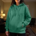 thumbnail image 2 of WTOBBY Women's Solid Color Hooded Sweatshirt with Pocket Long Sleeve Casual Pullover Fall Fashion Top for Street Style and Daily Activities,Dark Green 2XL, 2 of 4