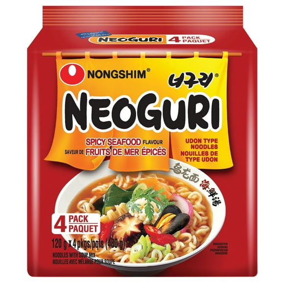 Nongshim Neoguri Spicy Seafood Noodle Soup, 120g x 4, Family Pack