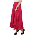 thumbnail image 4 of Phagun Women's Cotton Ruffled Self Belt Solid Magic Wrap Hippie Skirt-Pink, 4 of 6
