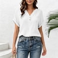thumbnail image 4 of cocolona Summer Womens Button Down Tops V Neck Short Sleeve Loose Shirts Dressy Casual Solid Color Blouses, 4 of 7