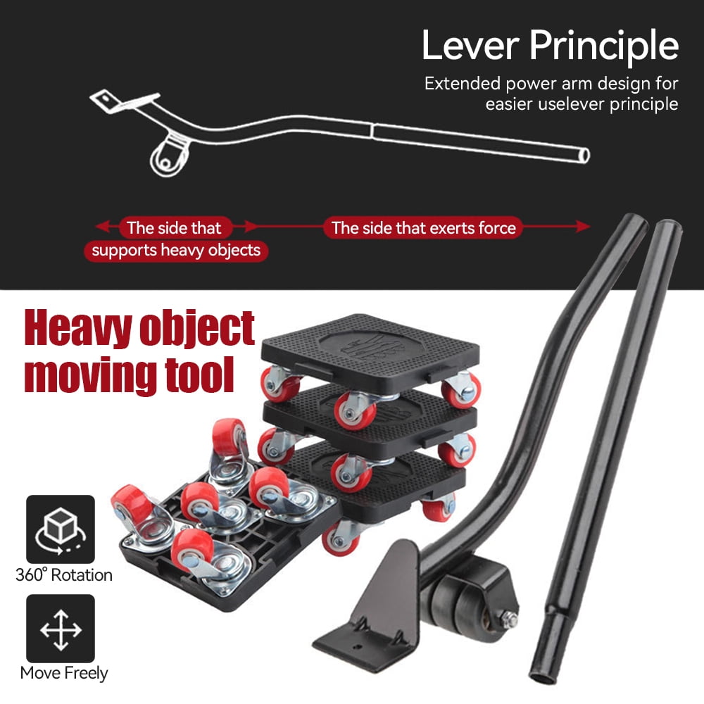 Vorfor Heavy Duty Furniture Lifter Movers Dolly Wheel Roller Bar Hand Tools Set with 360°Rotation 4 Wheels Small Flat Dolly, 880 Lbs Capacity, Black
