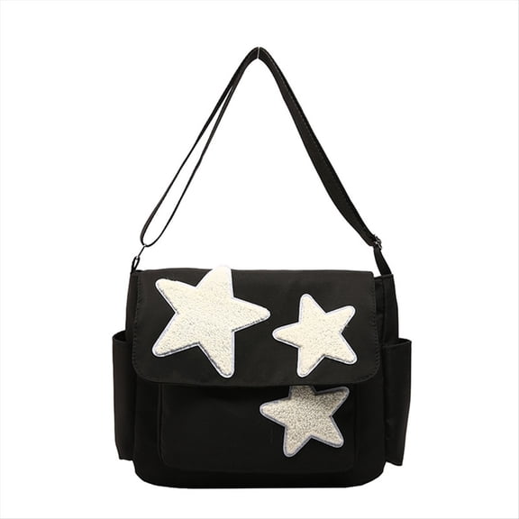 Rollbacks & More Messenger Bag for Women Star Design Adjustable Cute with Side Pockets Zippered Shoulder Bags Black