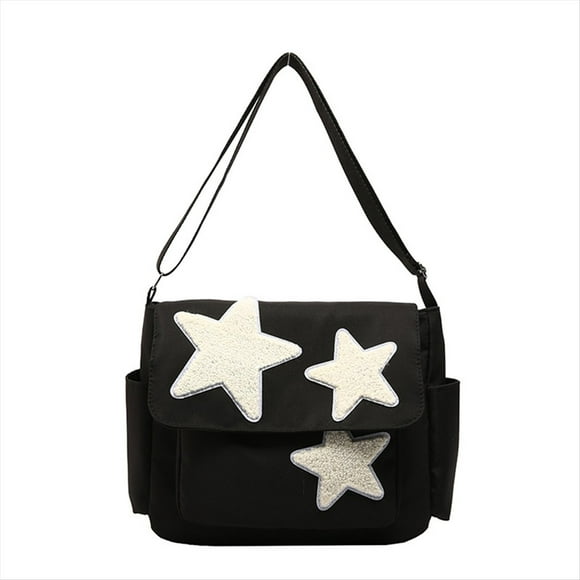 Bolso de Mensajero para Mujer Diseño de Estrella Bolso de Mensajero Ajustable con Bolsillos Laterales Bolsos de Hombro con Cremallera Negro