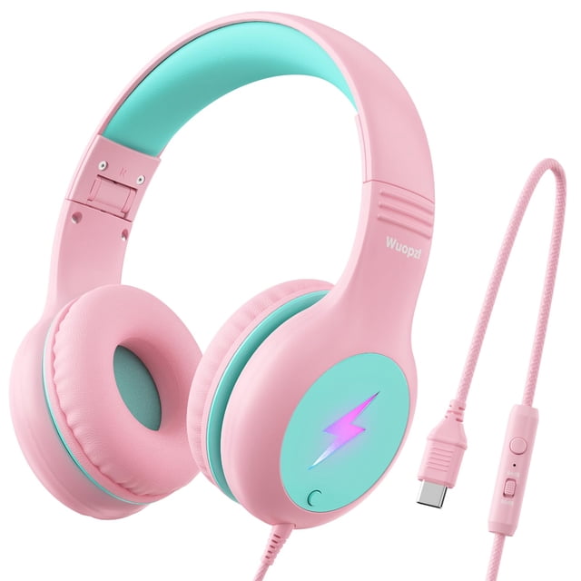 Auriculares Wuopzf Kids USB C con cable para colocar sobre las orejas y luces LED de 85 dB