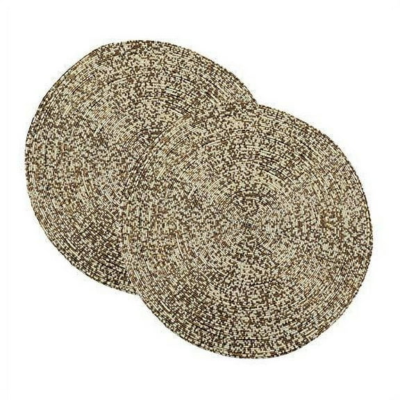 Fennco Styles Parle NoÃ«l Collection Contemporary Glass Beaded 14 x 14 Inch Place Mats, Set of 2 â€“ Gold Placemats for Banquets, Family Gathering, Special Events and Home DÃ©cor