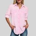 thumbnail image 2 of larppty Womens Soft Stretchy Shirts Long Sleeve Collared Button Down Blouses Tops (Pink, S), 2 of 5