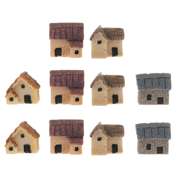 IBASETOY 10Pcs Miniature House Figurine Resin Small Cottage Ornaments Assorted Color for Home Decoration