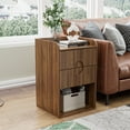 thumbnail image 6 of Nightstand Set of 2, End Table with Drawer, Fluted Side Table with Storage, Small bedside Table for Bedroom, Walnut, 6 of 9