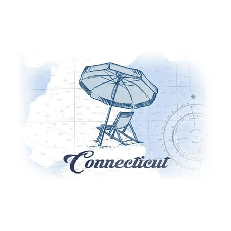 Connecticut - Beach Chair and Umbrella - Blue - Coastal Icon Print Wall Art By Lantern