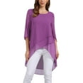 thumbnail image 1 of INSPIRAR CHIC Blusa de Chifón Asimétrica de Cuello Redondo con Mangas de Volante de 3/4 y Corte Alto-Bajo en Púrpura XL, 1 of 6