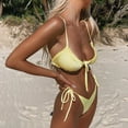 thumbnail image 4 of Women's Trendy Triangle Bikini Set Push Up Swimsuit Ruffles Tie Side Brazilian Bathing Suit Padded Adjustable Straps Swimwear Two Piece Beachwear Yellow M, 4 of 8