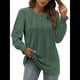 thumbnail image 3 of Camisas de Larga para Mujer, Blusas Plisadas Informales de Negocios con Cuello Redondo y Puños Fruncidos Verde XXL, 3 of 7