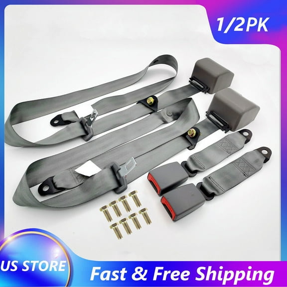 2Pcs Retractable Adjustable 3 Point Safety Seat Belt Strap for car truck Grey
