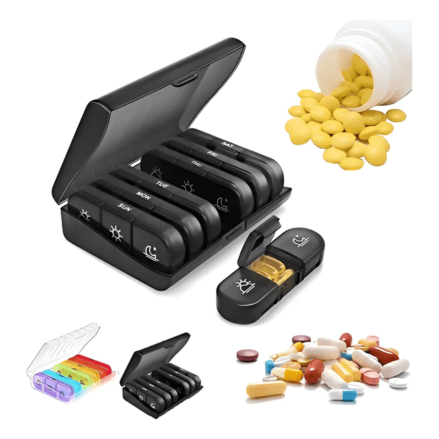 Pastillero Semanal Portátil De Píldora Vitamin Múltiples Xtellar negro
