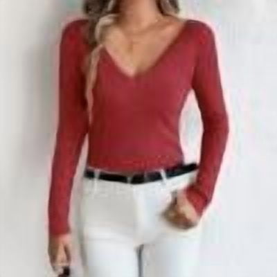 PEONAVET V Neck Sweaters for Women Women's Double-sided V-neck Long Sleeved Knitted Solid Color Pullover Sweater Base Sweater