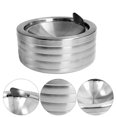 thumbnail image 5 of Cenicero de metal clásico plateado acanalado con tapa para cigarrillos, ceniceros a prueba de viento para exteriores, decoración interior y exterior para patio, 5 of 5