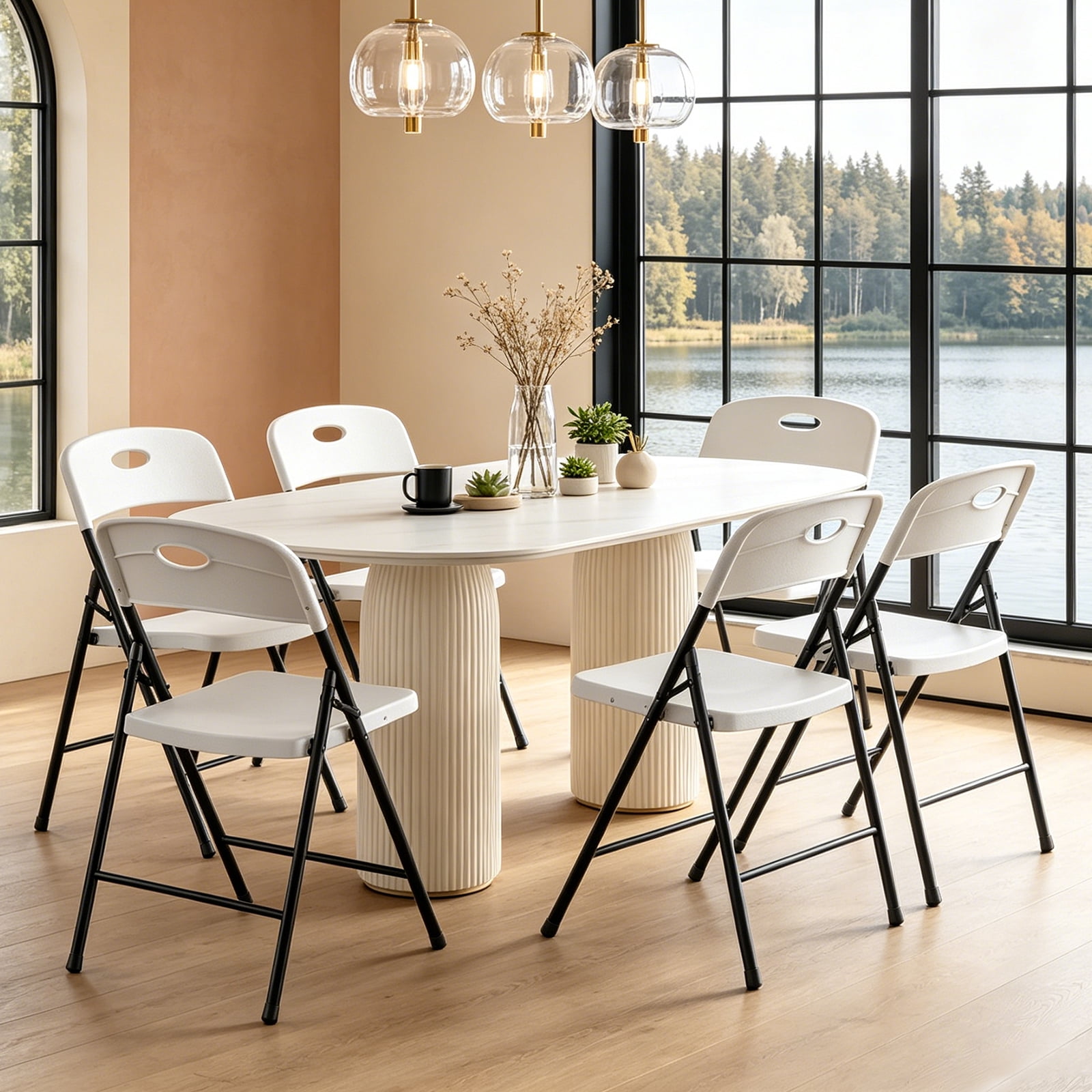 HaiCube 6 Pack Portable Plastic Folding Chair with Back Support, Heavy Duty Steel Frame, Indoor Outdoor for Party Wedding Office Patio, White
