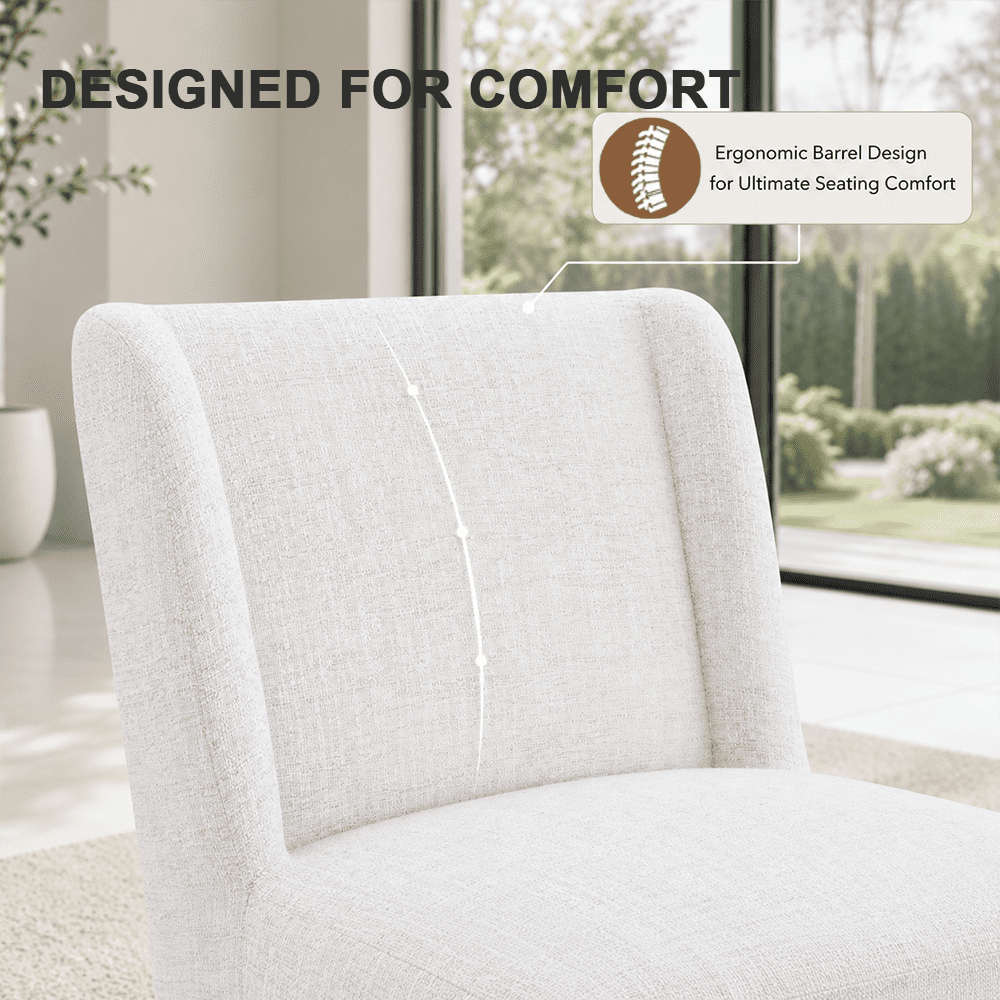 Aenkyo Upholstered Dining Chair with Casters, Modern Wingback Accent Side Chair, White