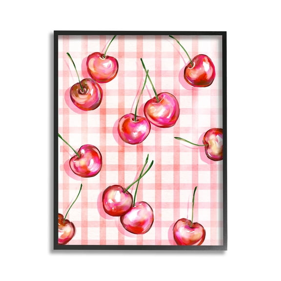 Stupell Industries Gingham Pattern Cherries Food & Beverage Painting Black Framed Art Print Wall Art, 11 x 14