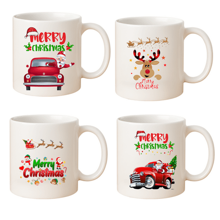 BUMBLE THE BEE™ Christmas Mug Set – 4 Festive Designs – 11oz Ceramic – Gift-Ready Packaging – Dishwasher & Microwave Safe