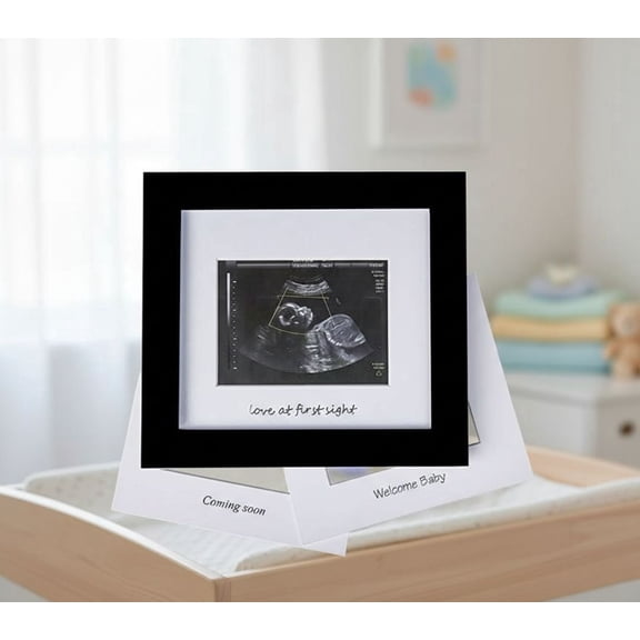 Baby Sonogram Photo Frame - 1st Ultrasound Picture Frame - ,Baby Shower, Gender Reveal Party,Idea Gift for Expecting Parents,Baby Nursery Decor (Silver Text, Black)