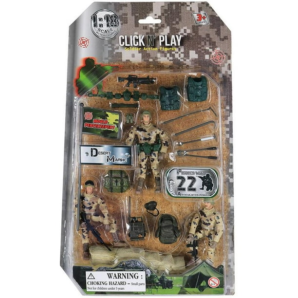 Click N’ Play Military Dessert Marine Action Figure 22 Piece Accessory